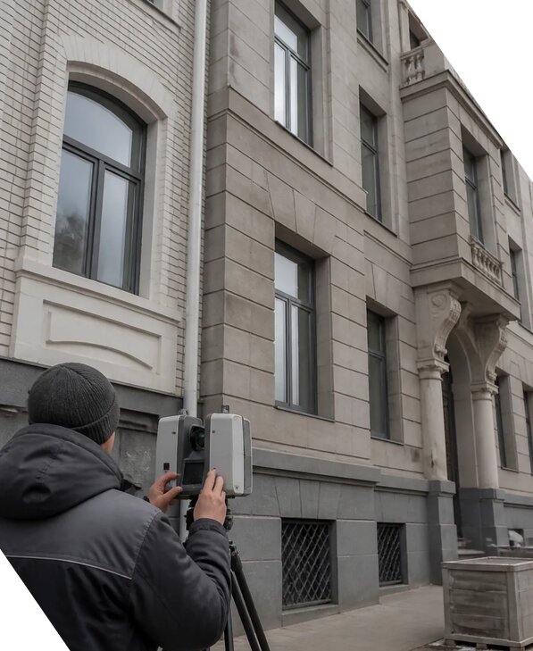 Лазерное сканирование фасадов зданий для обследования в Людинове